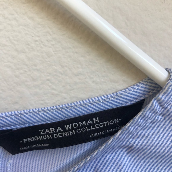 ZARA Pinstripe Tie Back Peplum Blouse - Picture 2 of 4